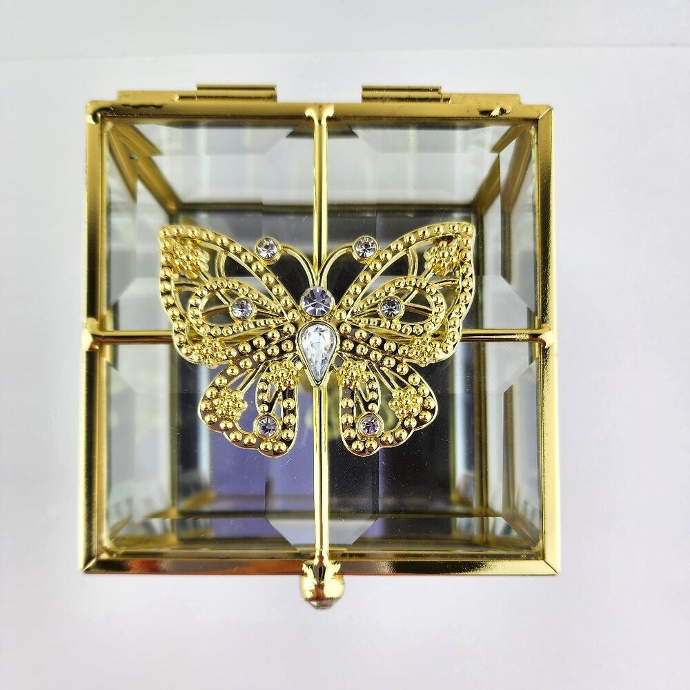 Rachel Ashwell Beveled Clear Glass Butterfly Trinket Box Mirrored Bottom NWT